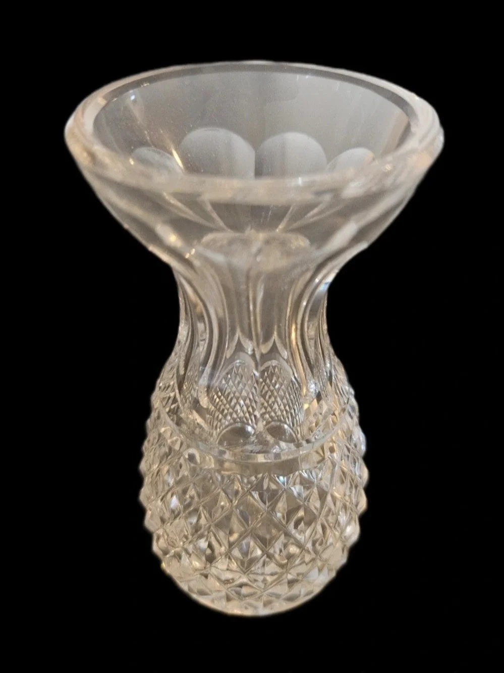 Vintage Clear Cut Glass Crystal Toothpick Holder Diamond Cut Trumpet Shape 4